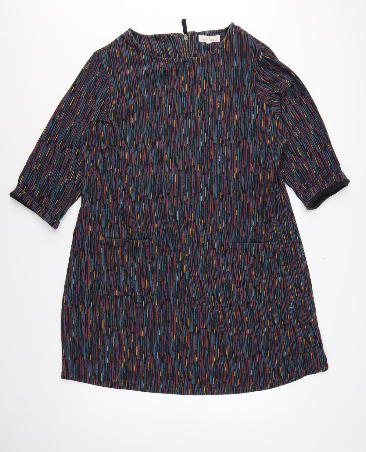Seasalt Cornwall Women Multicoloured UK 22 Shift Dress Geometric 3/4 Sleeve