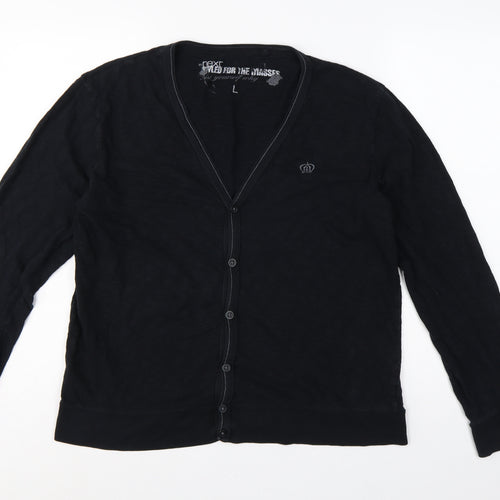 Next Men’s Black L Cotton Button Cardigan V-Neck Logo Sweatshirt