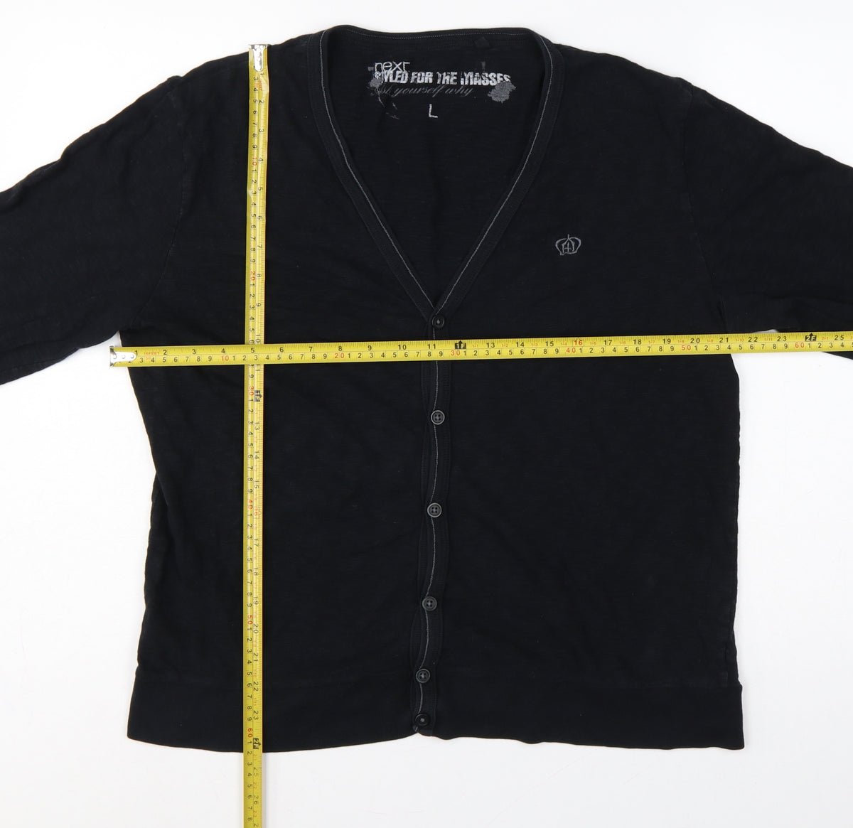 Next Men’s Black L Cotton Button Cardigan V-Neck Logo Sweatshirt
