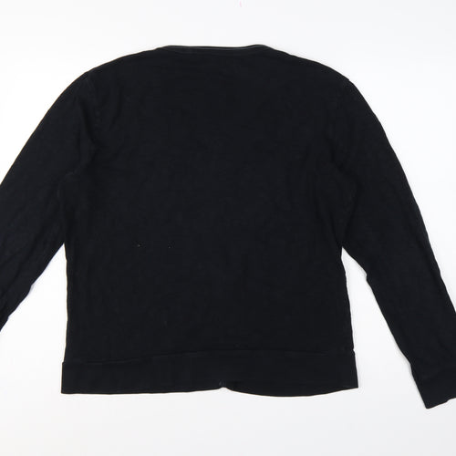 Next Men’s Black L Cotton Button Cardigan V-Neck Logo Sweatshirt