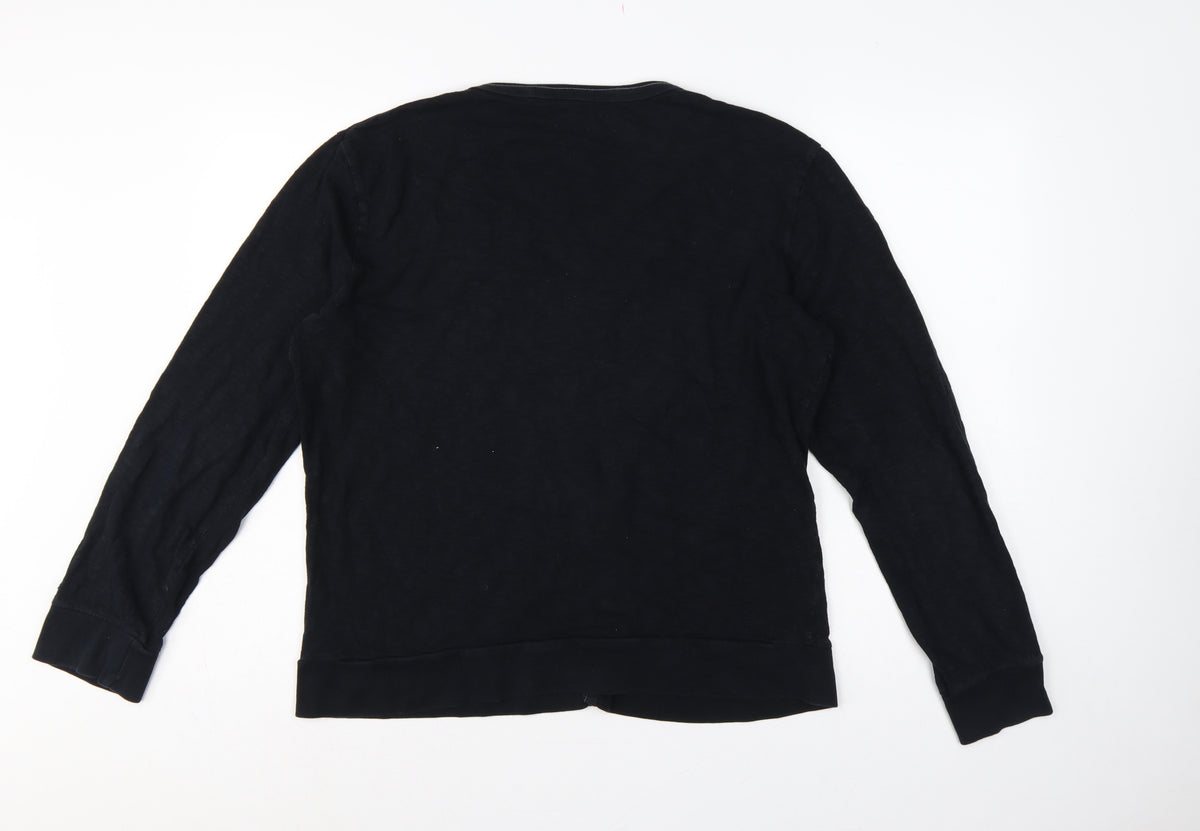 Next Men’s Black L Cotton Button Cardigan V-Neck Logo Sweatshirt