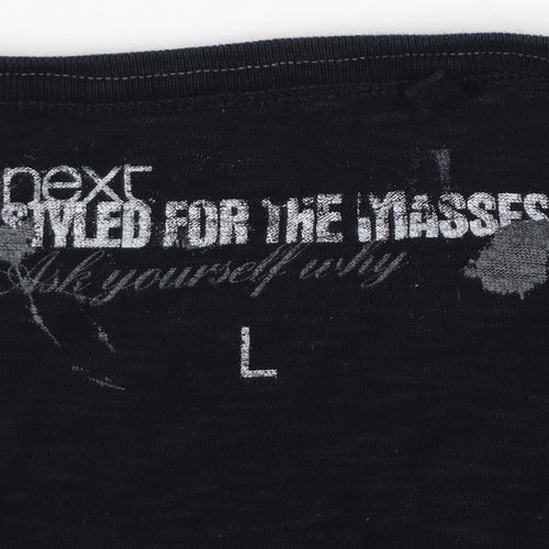 Next Men’s Black L Cotton Button Cardigan V-Neck Logo Sweatshirt
