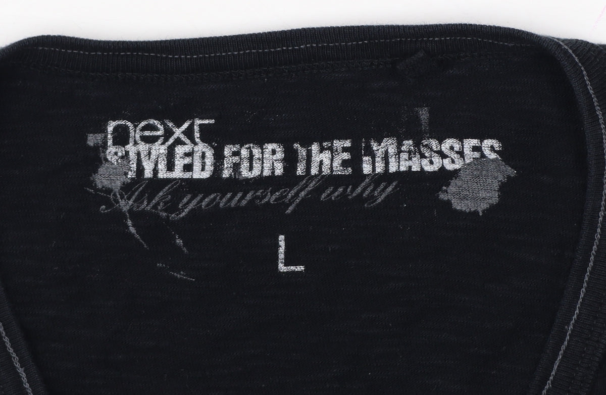 Next Men’s Black L Cotton Button Cardigan V-Neck Logo Sweatshirt