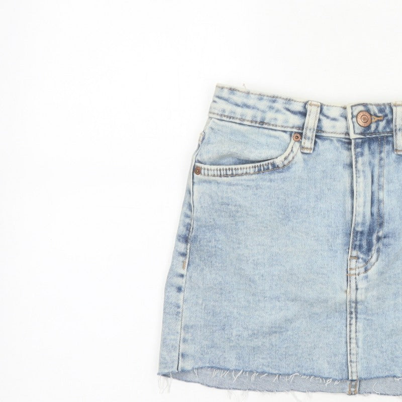 Bershka Women Blue UK 6 High Rise Denim Mini Straight Skirt