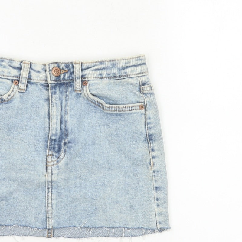 Bershka Women Blue UK 6 High Rise Denim Mini Straight Skirt