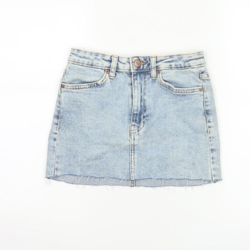 Bershka Women Blue UK 6 High Rise Denim Mini Straight Skirt
