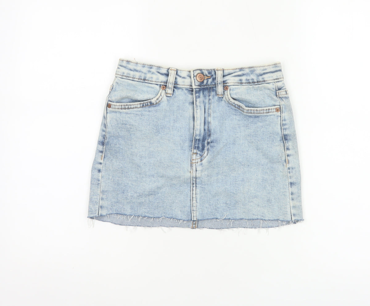 Bershka Women Blue UK 6 High Rise Denim Mini Straight Skirt