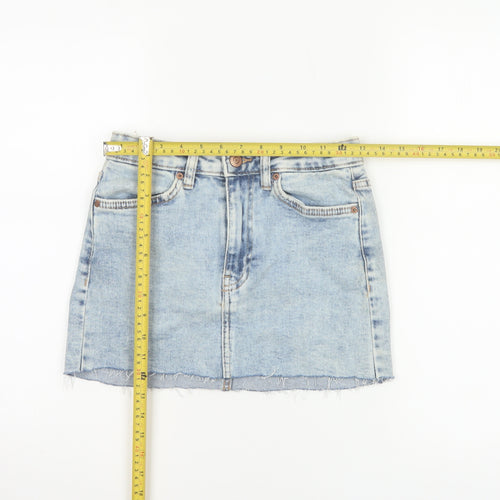 Bershka Women Blue UK 6 High Rise Denim Mini Straight Skirt