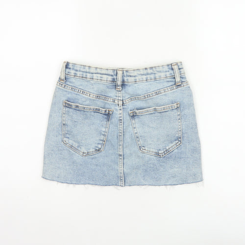 Bershka Women Blue UK 6 High Rise Denim Mini Straight Skirt