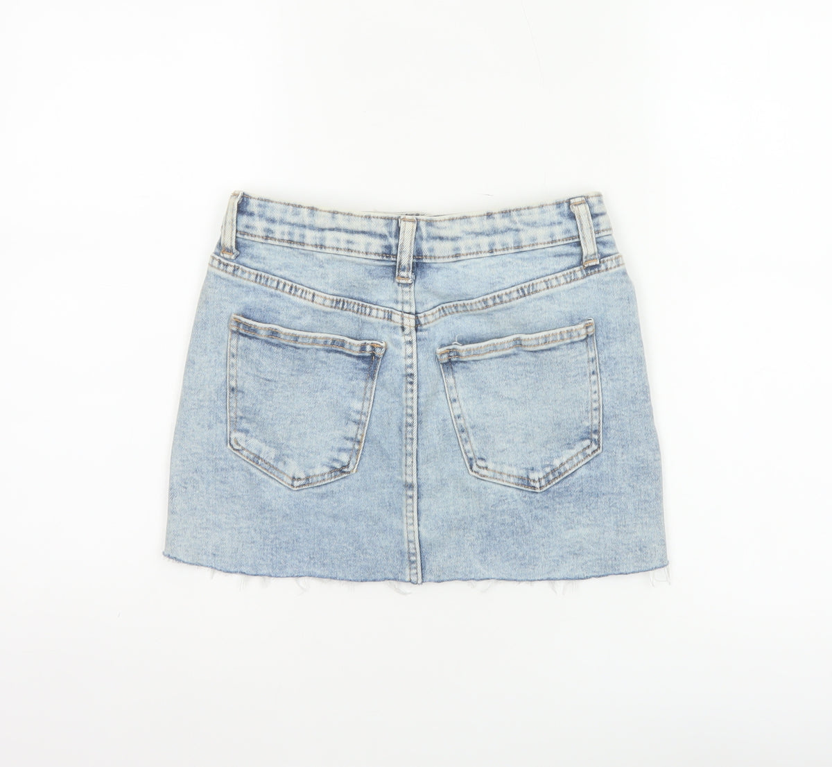 Bershka Women Blue UK 6 High Rise Denim Mini Straight Skirt