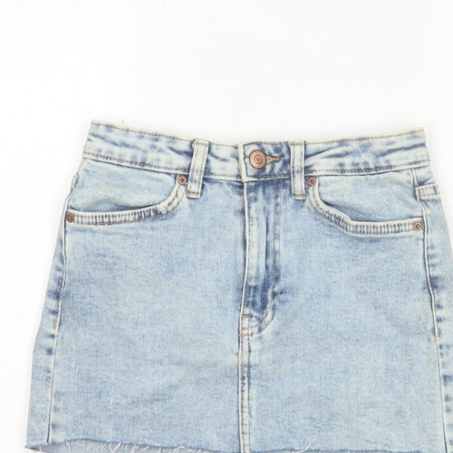 Bershka Women Blue UK 6 High Rise Denim Mini Straight Skirt