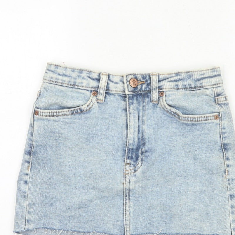 Bershka Women Blue UK 6 High Rise Denim Mini Straight Skirt