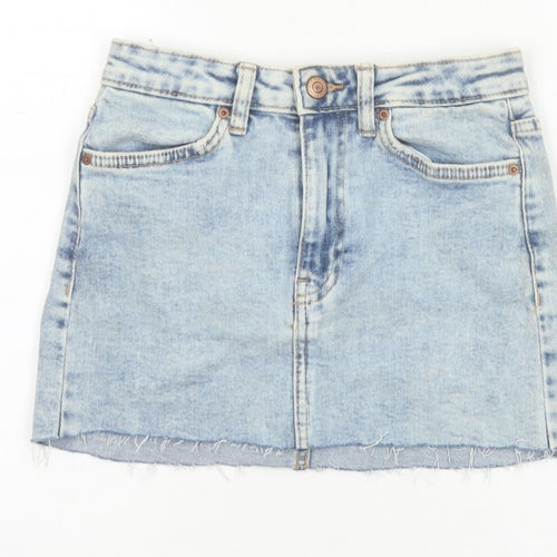 Bershka Women Blue UK 6 High Rise Denim Mini Straight Skirt