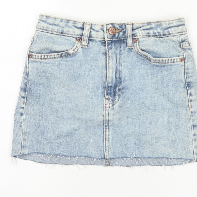Bershka Women Blue UK 6 High Rise Denim Mini Straight Skirt