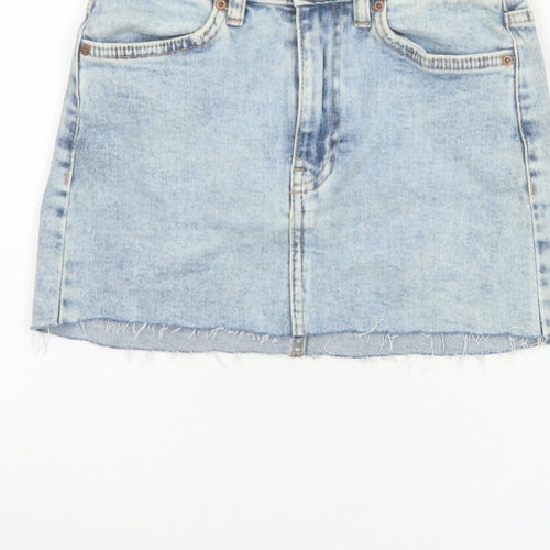 Bershka Women Blue UK 6 High Rise Denim Mini Straight Skirt