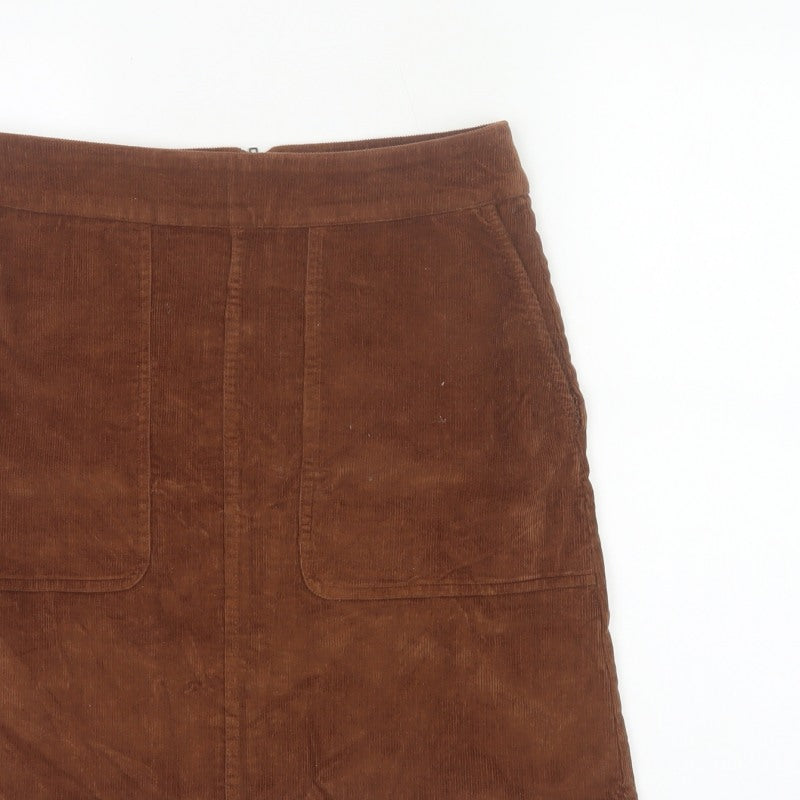 Fat Face Women Brown UK 8 A-Line Corduroy Mini Skirt Pockets