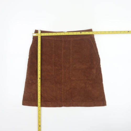 Fat Face Women Brown UK 8 A-Line Corduroy Mini Skirt Pockets