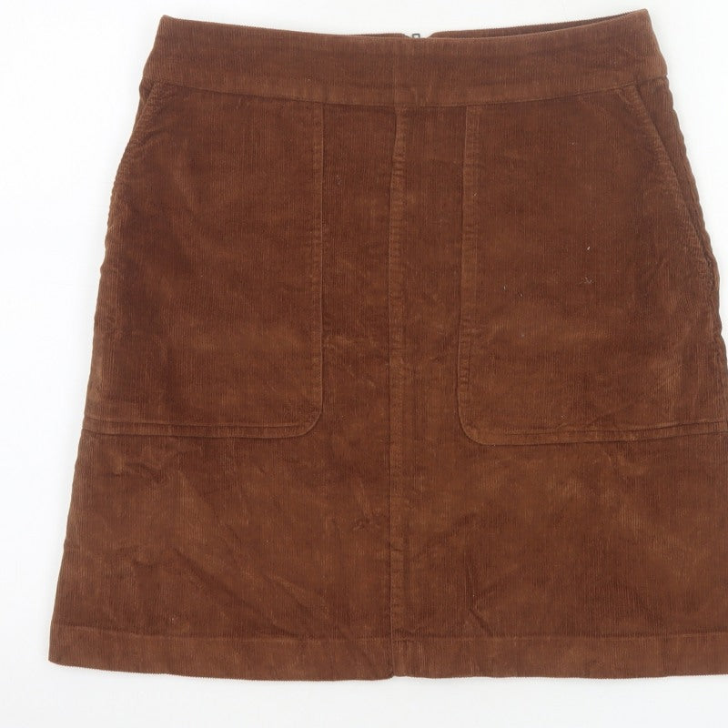 Fat Face Women Brown UK 8 A-Line Corduroy Mini Skirt Pockets