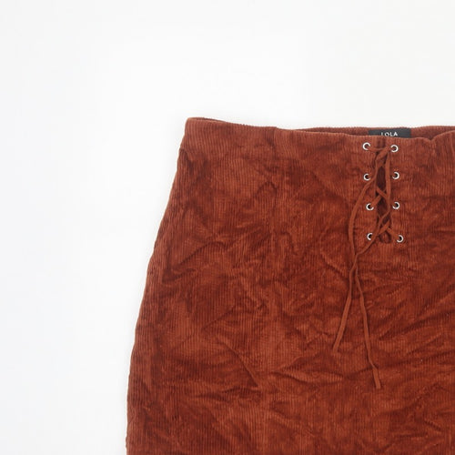 Lola Skye Women Brown UK 16 Corduroy Lace Up Mini Pencil Skirt