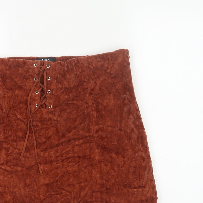 Lola Skye Women Brown UK 16 Corduroy Lace Up Mini Pencil Skirt