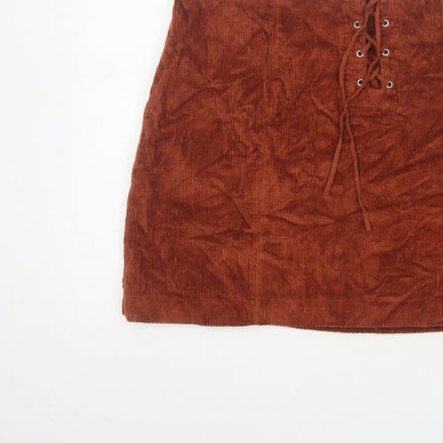 Lola Skye Women Brown UK 16 Corduroy Lace Up Mini Pencil Skirt