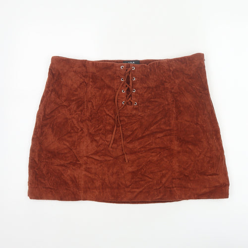 Lola Skye Women Brown UK 16 Corduroy Lace Up Mini Pencil Skirt