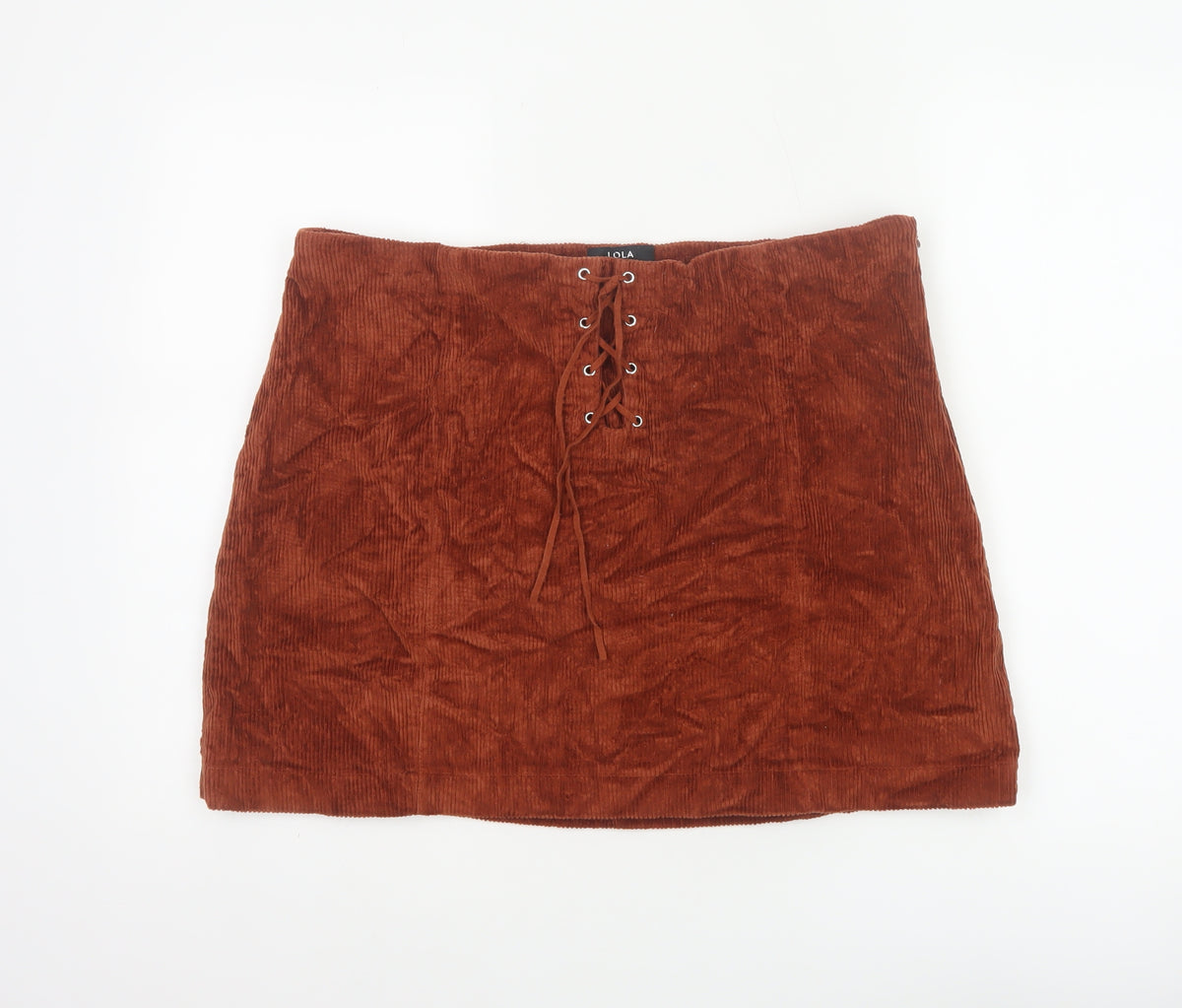 Lola Skye Women Brown UK 16 Corduroy Lace Up Mini Pencil Skirt