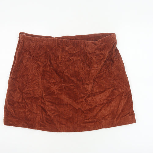 Lola Skye Women Brown UK 16 Corduroy Lace Up Mini Pencil Skirt