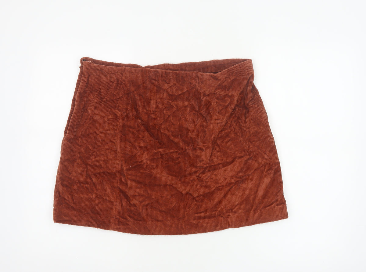 Lola Skye Women Brown UK 16 Corduroy Lace Up Mini Pencil Skirt