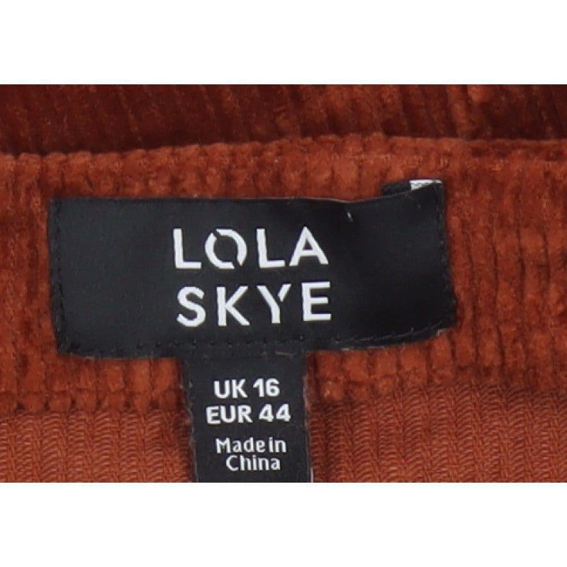 Lola Skye Women Brown UK 16 Corduroy Lace Up Mini Pencil Skirt