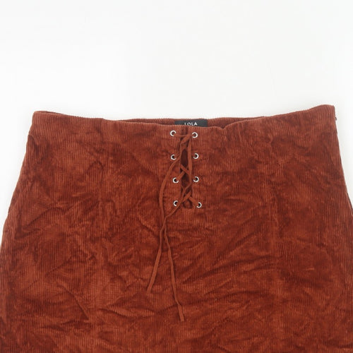 Lola Skye Women Brown UK 16 Corduroy Lace Up Mini Pencil Skirt