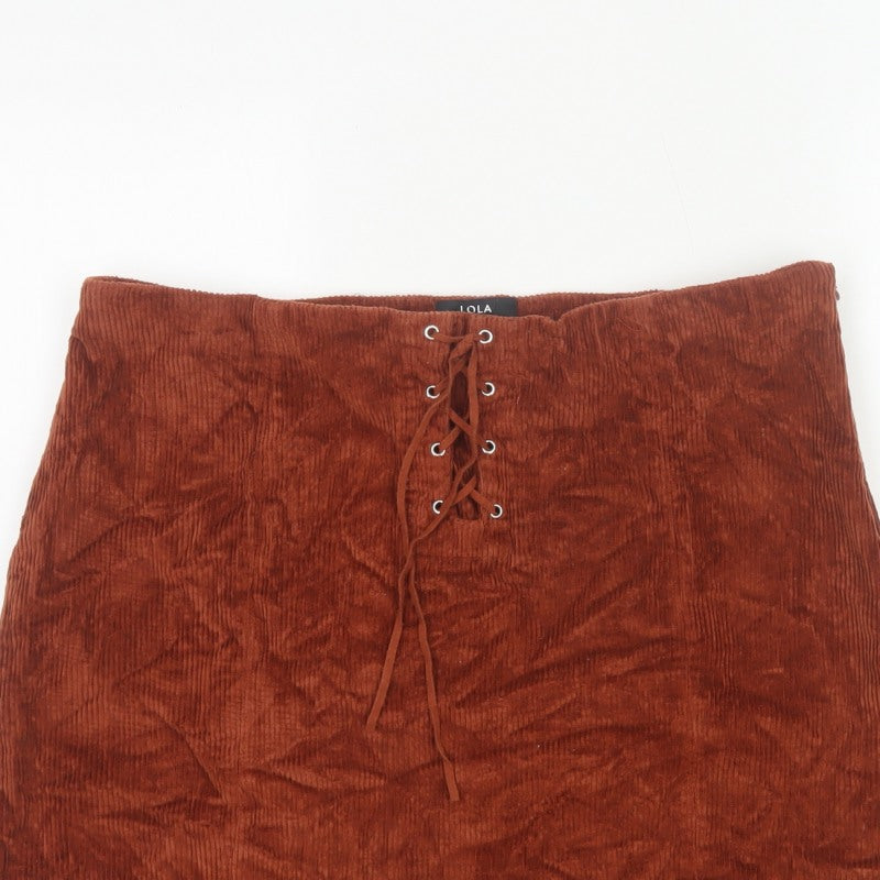 Lola Skye Women Brown UK 16 Corduroy Lace Up Mini Pencil Skirt