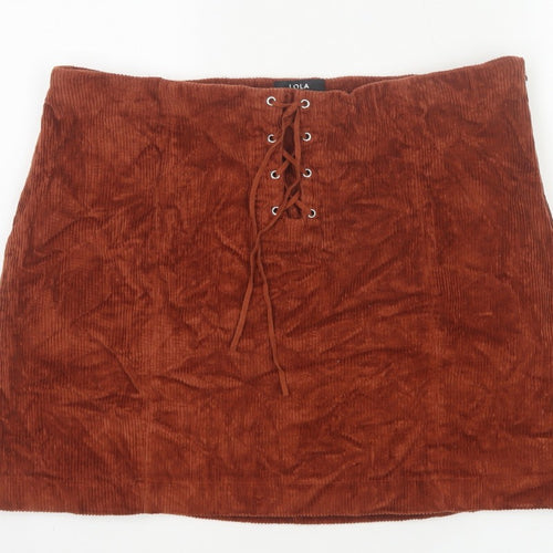 Lola Skye Women Brown UK 16 Corduroy Lace Up Mini Pencil Skirt