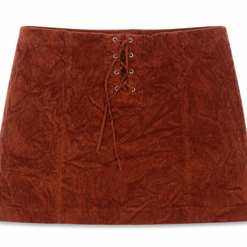 Lola Skye Women Brown UK 16 Corduroy Lace Up Mini Pencil Skirt