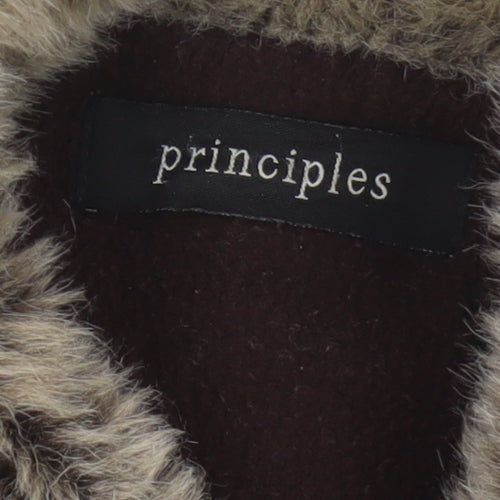 Principles Women Blue Cotton Faux Fur Trim Basic Jacket UK 12 Padded