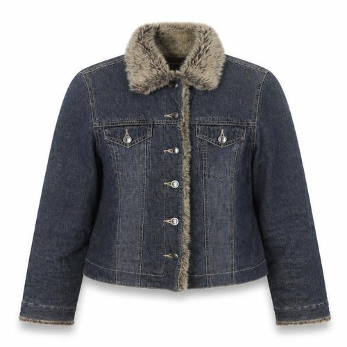 Principles Women Blue Cotton Faux Fur Trim Basic Jacket UK 12 Padded