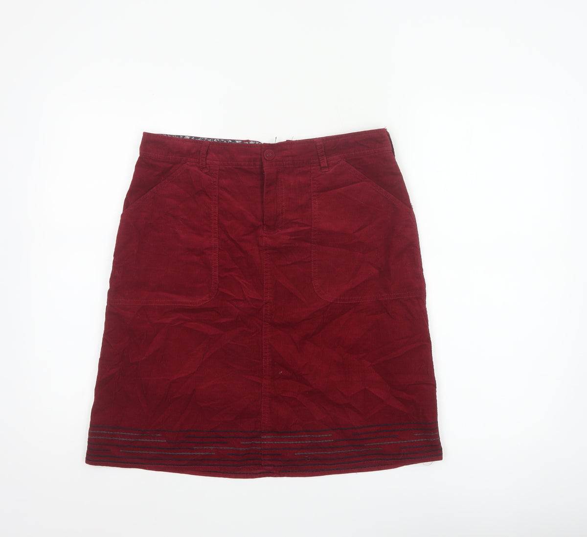 White Stuff Women Red Corduroy Pencil Skirt Size 10 Pockets