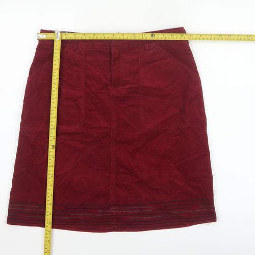 White Stuff Women Red Corduroy Pencil Skirt Size 10 Pockets