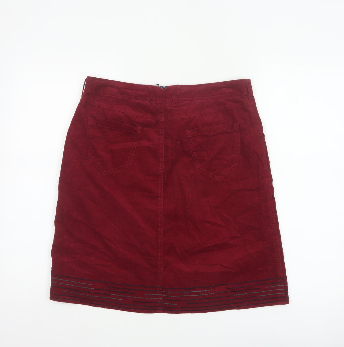 White Stuff Women Red Corduroy Pencil Skirt Size 10 Pockets