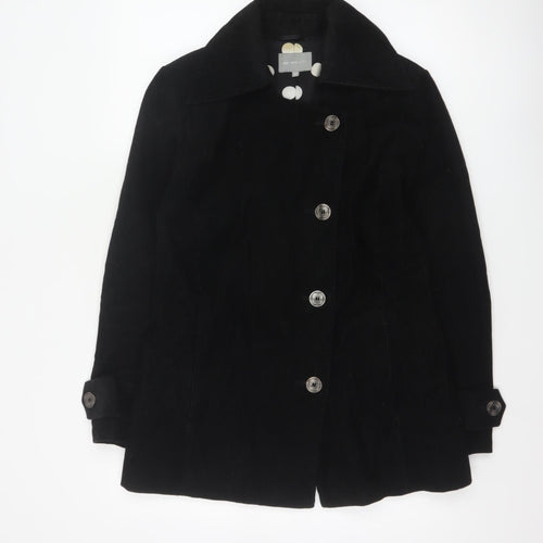 Per Una Women’s Black UK 12 Corduroy Pea Coat Buttoned