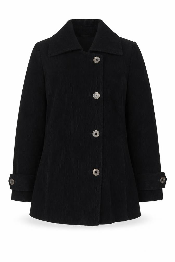 Per Una Women’s Black UK 12 Corduroy Pea Coat Buttoned