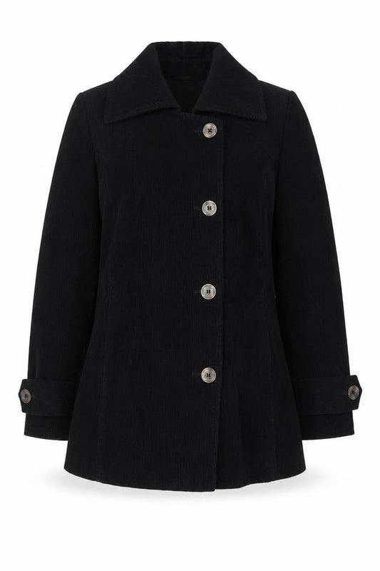 Per Una Women’s Black UK 12 Corduroy Pea Coat Buttoned