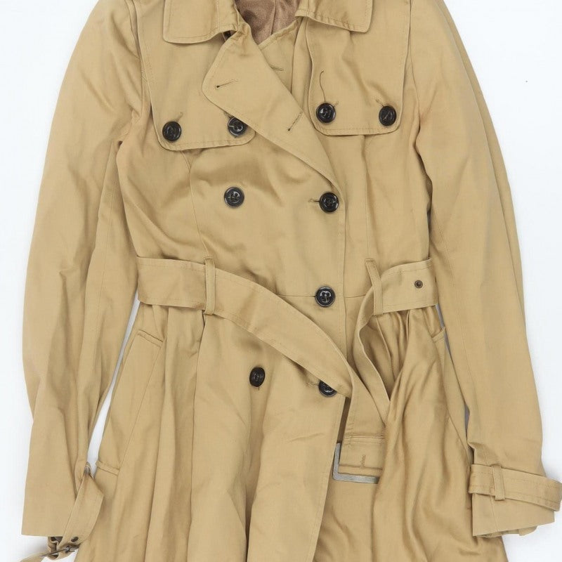 Topshop Women’s Beige UK 8 Belted Double Breasted Trench Coat