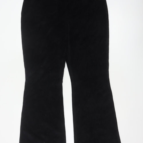 Divided H&M Women Black UK 14 Flared Corduroy Elastic Waist Trousers