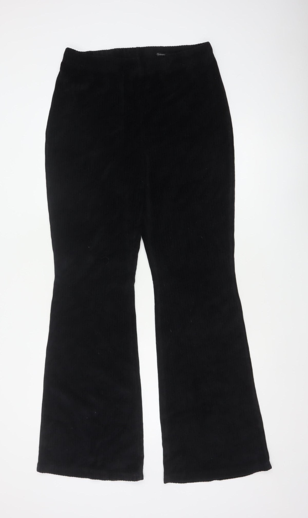 Divided H&M Women Black UK 14 Flared Corduroy Elastic Waist Trousers