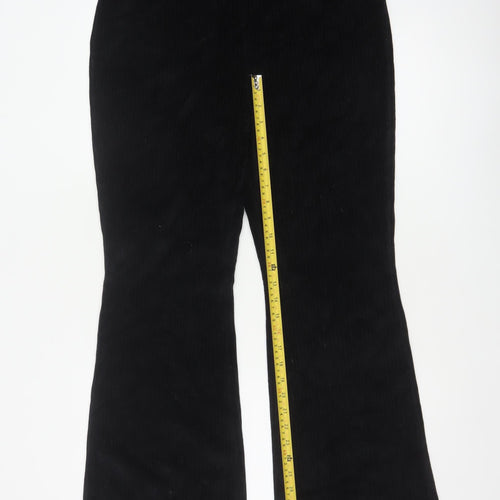 Divided H&M Women Black UK 14 Flared Corduroy Elastic Waist Trousers