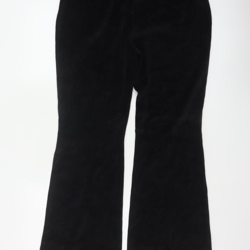 Divided H&M Women Black UK 14 Flared Corduroy Elastic Waist Trousers