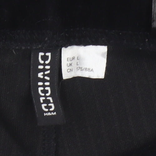 Divided H&M Women Black UK 14 Flared Corduroy Elastic Waist Trousers
