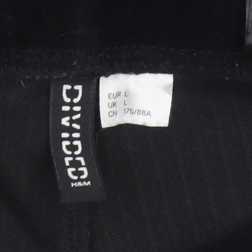 Divided H&M Women Black UK 14 Flared Corduroy Elastic Waist Trousers