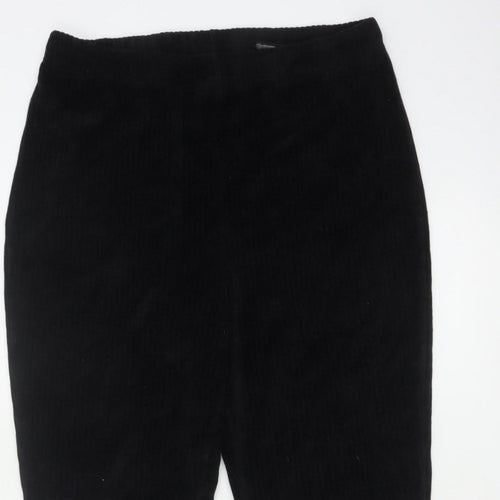 Divided H&M Women Black UK 14 Flared Corduroy Elastic Waist Trousers